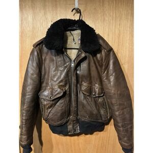 Vintage Schott NYC Leather Flight Jacket Mens 44 Brown Bomber Made USA
